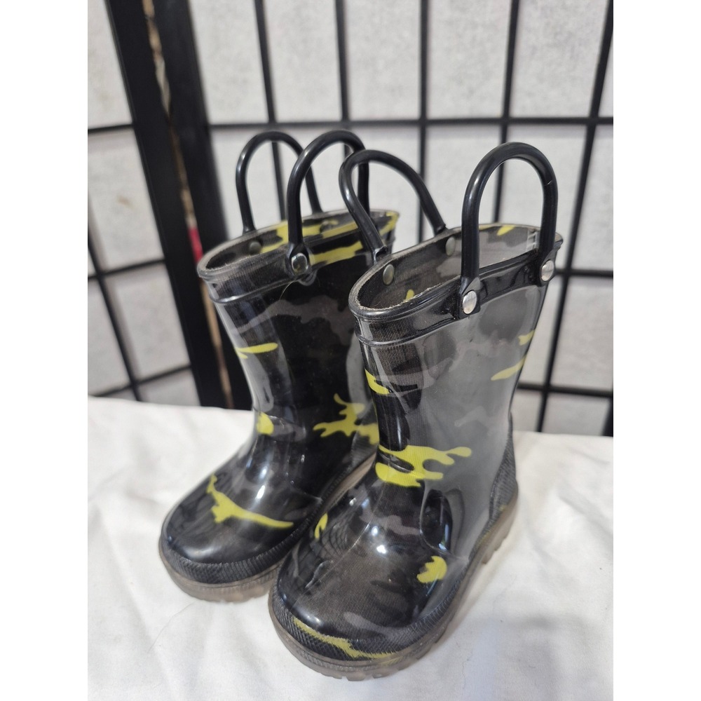 Western Chief Boys Black Yellow Camo Waterproof Rain Boots Size 5 Pull On